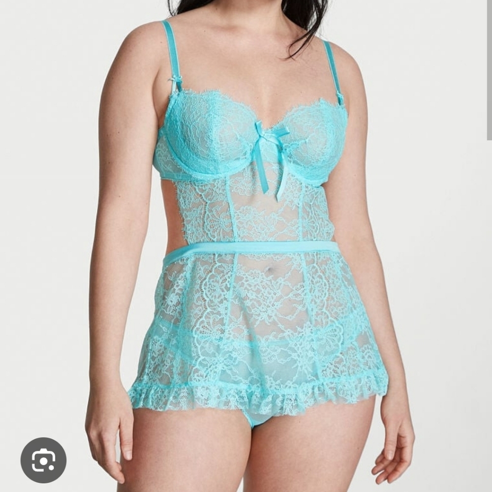 Elegant Lace Babydoll Lingerie in Aqua Size S VS Never Worn